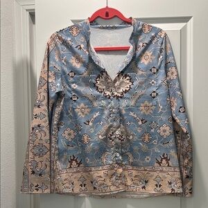 SHEIN Blue and Beige Patterned Top